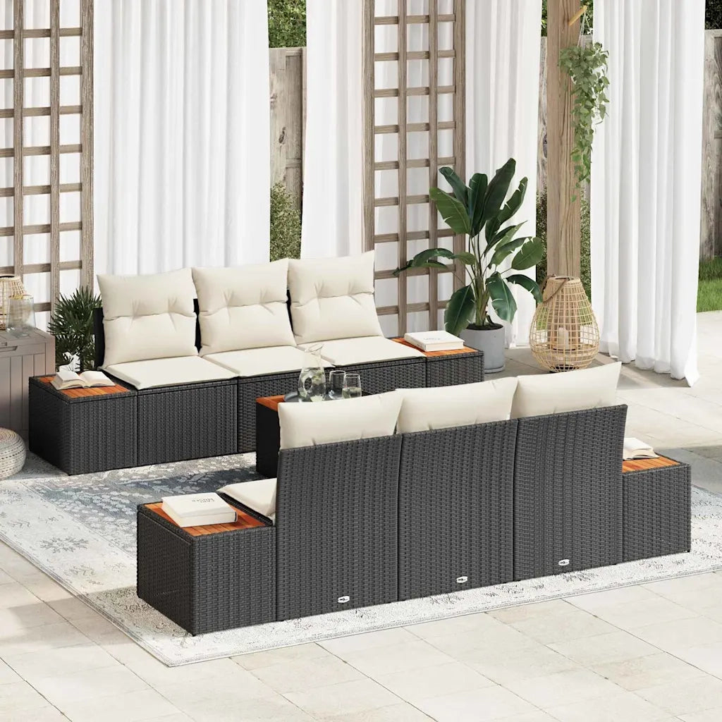 Set Divano da Giardino con cuscino 7 pcs Nero Poly Rattan