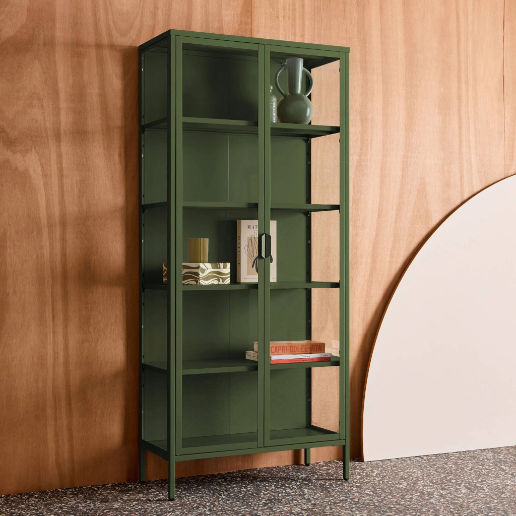 Credenza in acciaio e vetro temperato 2 porte, 180cm, verde