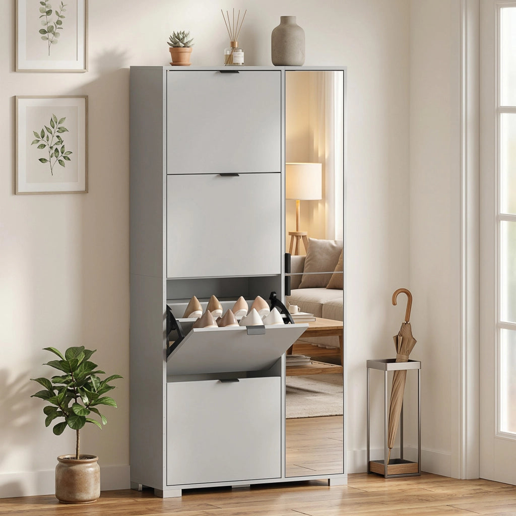Scarpiera con Specchio e Cassetti Ribalta ¨C Minimal ¨C Grigio