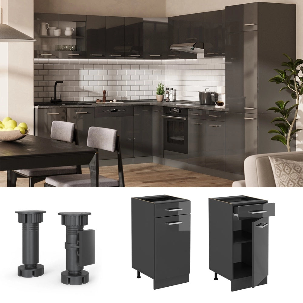 Mobiletto base per cucina R-Line Antracite lucido/Antracite 40 cm, PL Antracite Vicco