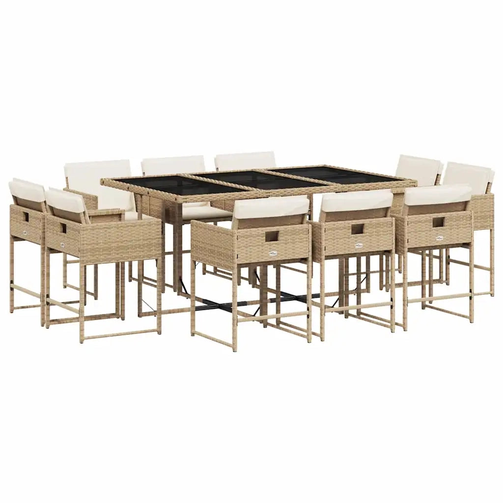 Set da Pranzo da Giardino 11 pz con Cuscini Beige in Polyrattan