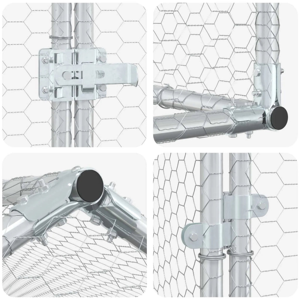 Gabbia per Galline con Tetto e Giardino 2 pz Argento 3434660