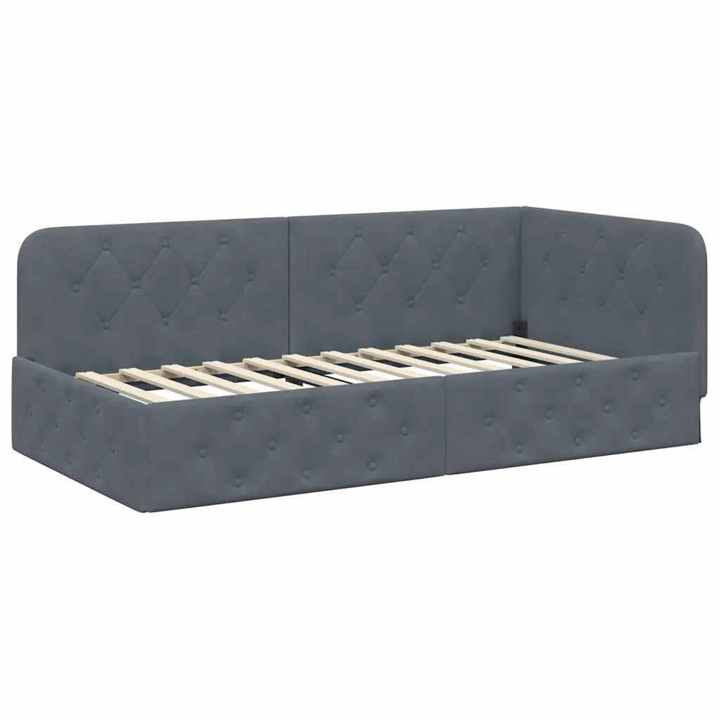 Cornice del letto ad angolo Grigio scuro 90 x 200 cm Velluto