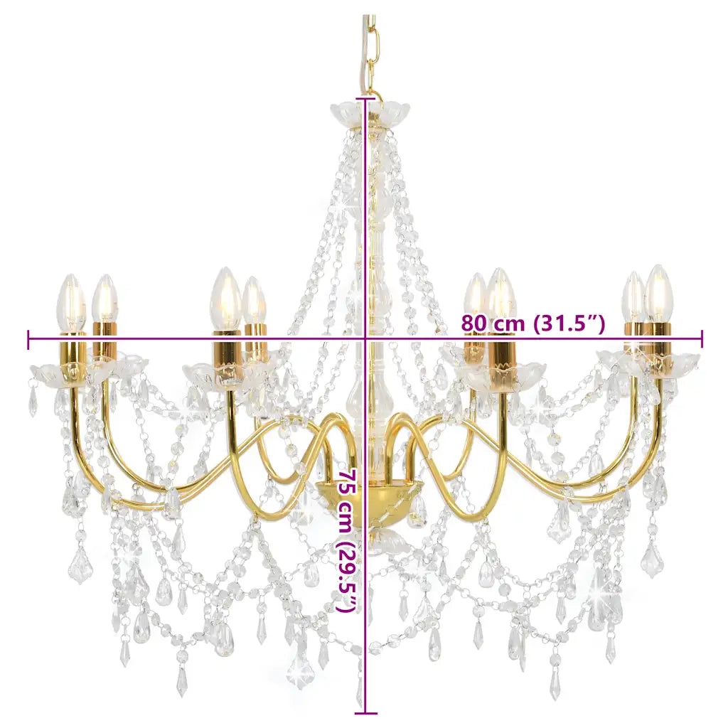 Lampadario con Perline Dorato 8 Lampadine E14 281607