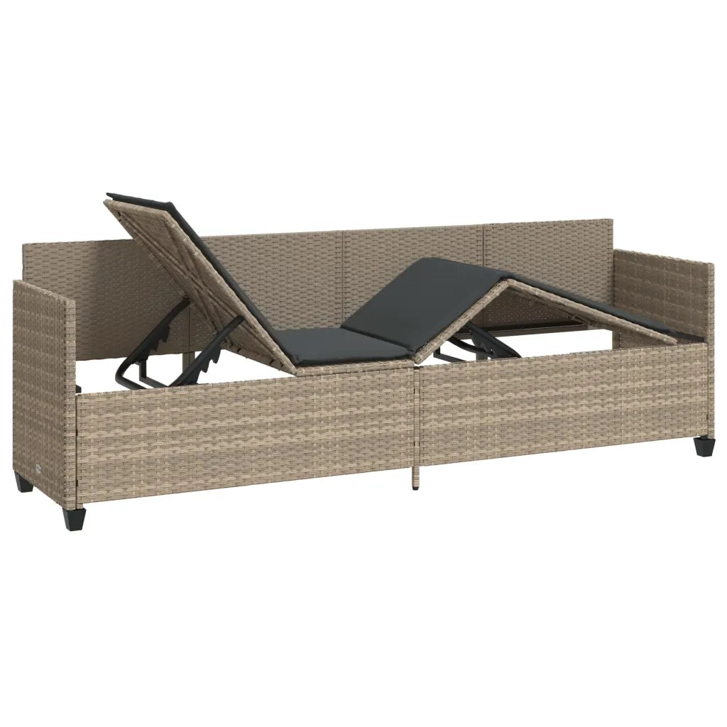 Lettino Prendisole con Cuscini Grigio Chiaro in Polyrattan 368349
