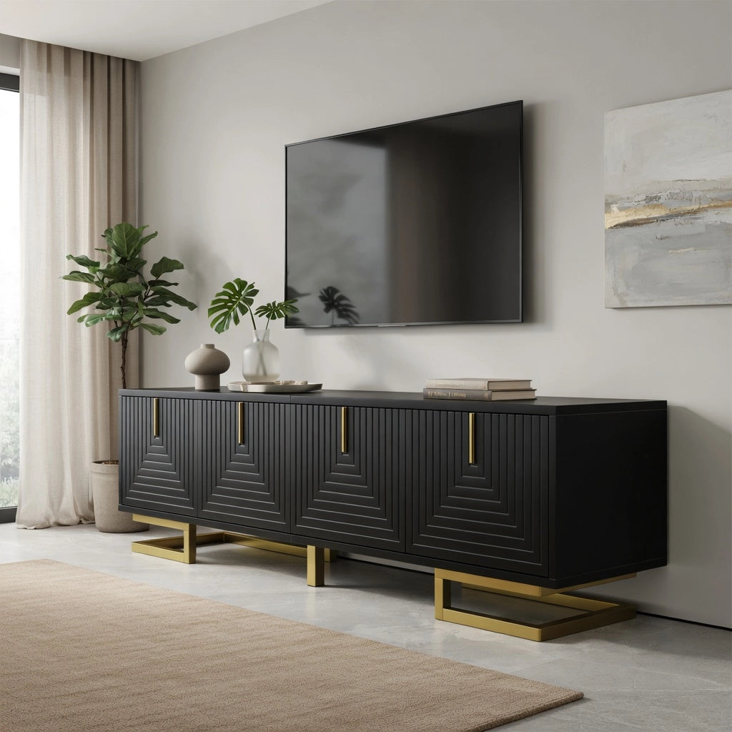 Cassettiera TV nera in truciolato lunghezza 160 cm