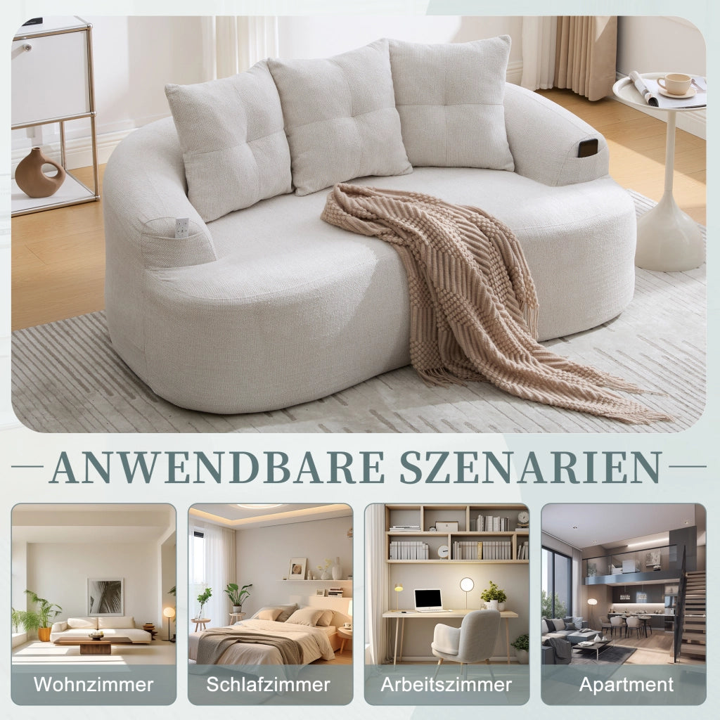 Divano lineare 2 posti - con cuscini extra spessi e seduta profonda - in chenille beige