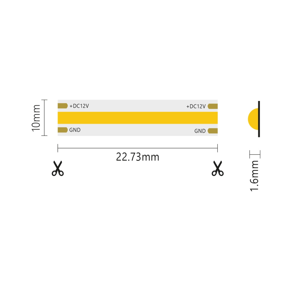 Striscia led 5m COB IP20 monocolore da 15W/MT 12V - 6500K