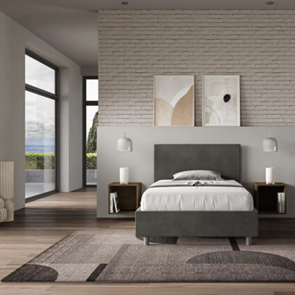 Letto una piazza e mezza senza rete imbottito 120x200 microfibra grigio Adele