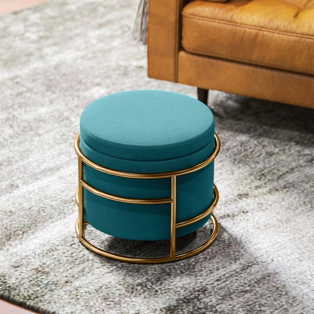 Pouf Contenitore Rotondo in Velluto ¨C Minimal ¨C Verde, ?42x39 cm