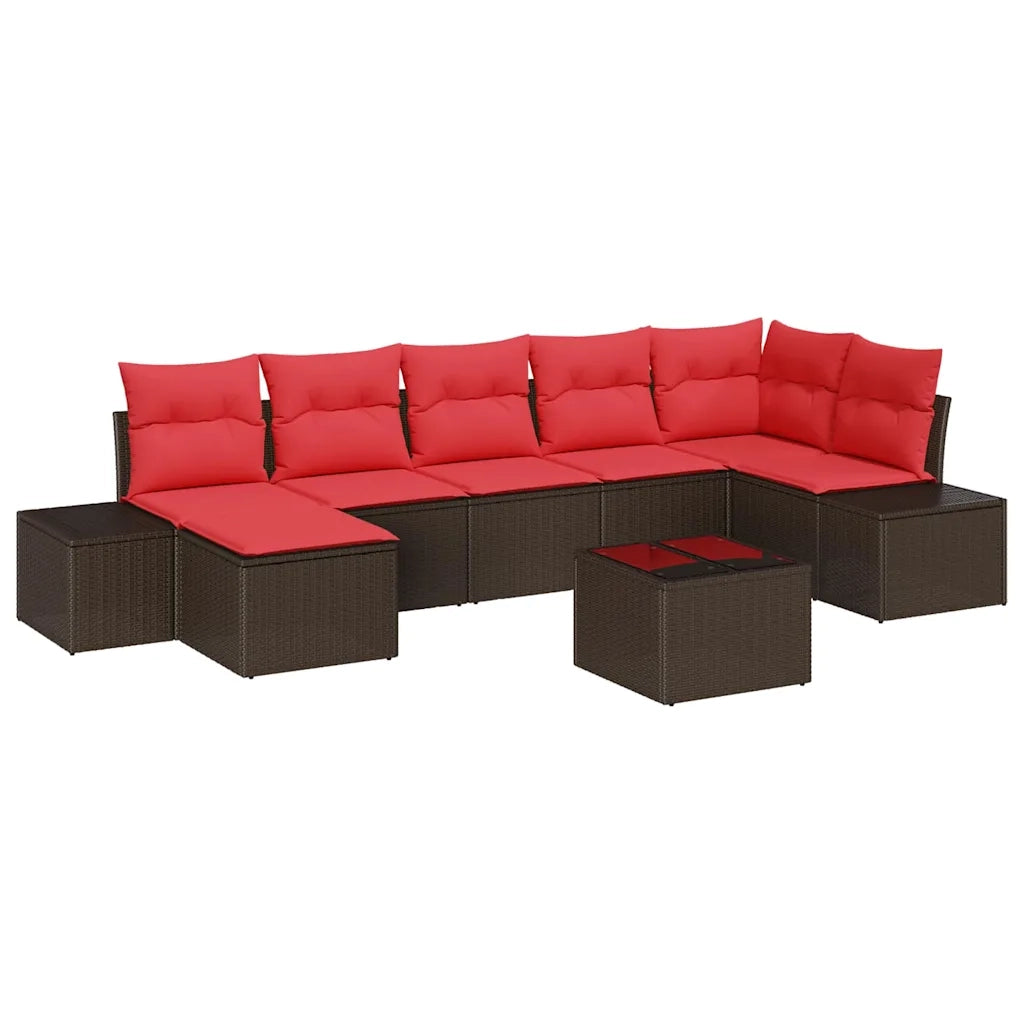 Set Divano da Giardino 7 pz Marrone e Rosso polyrattan 3355833