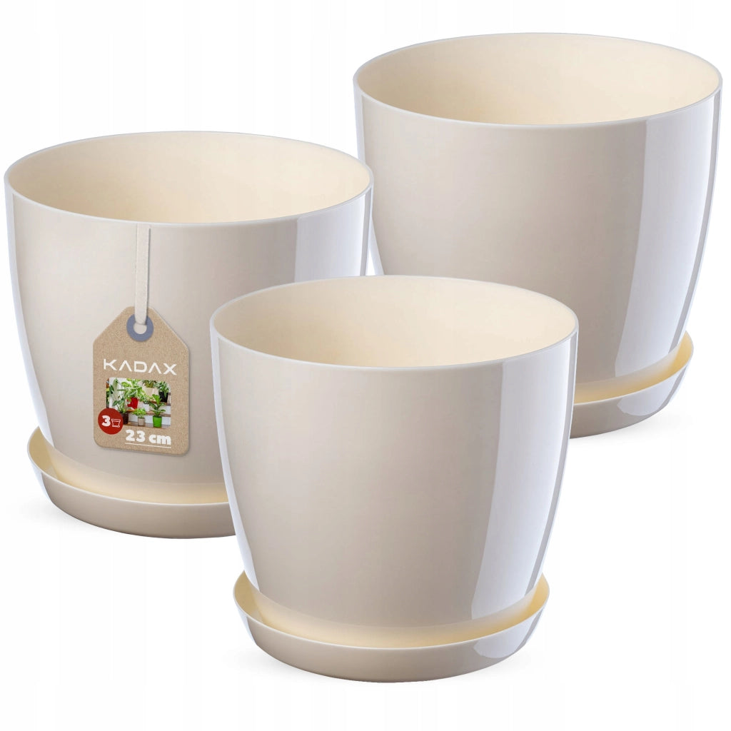 Vaso da fiori KADAX, coprivaso, 23 cm, supporto per fiori, plastica color crema, 3 pezzi.