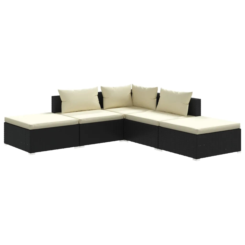 Set Divani da Giardino 5 pz con Cuscini in Polyrattan Nero 3101607