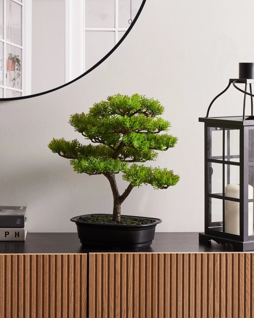 Pianta artificiale in vaso verde e nero Materiale sintetico 37 cm Bonsai Accessorio decorativo per interni