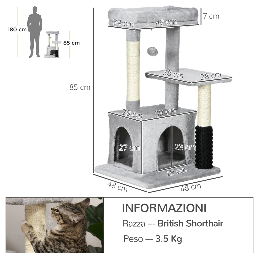 Tiragraffi per Gatti con Lettino e Casetta Multilivello ¨C Zephmum ¨C Grigio