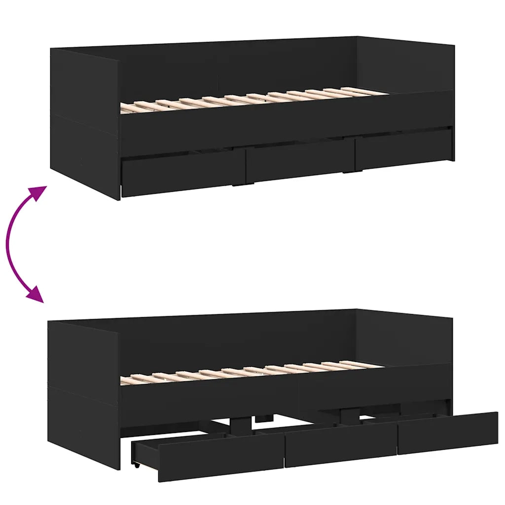 Divano letto | Sof¨¤ letto | Letto singolo con Cassetti senza Materasso Nero 75x190 cm
