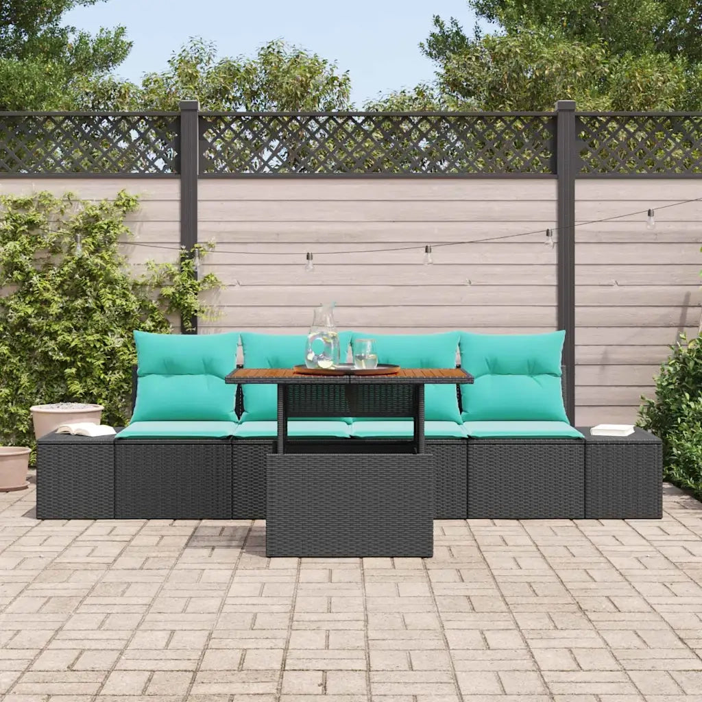 Set Divano da Giardino 5 pz Nero Poly Rattan 3358636