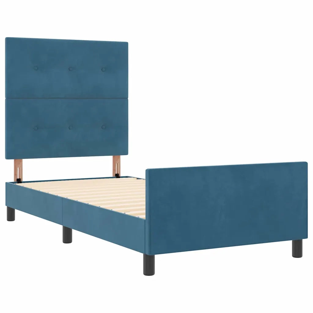 Letto a molle con testiera Blu Scuro 100 x 200 cm Velluto