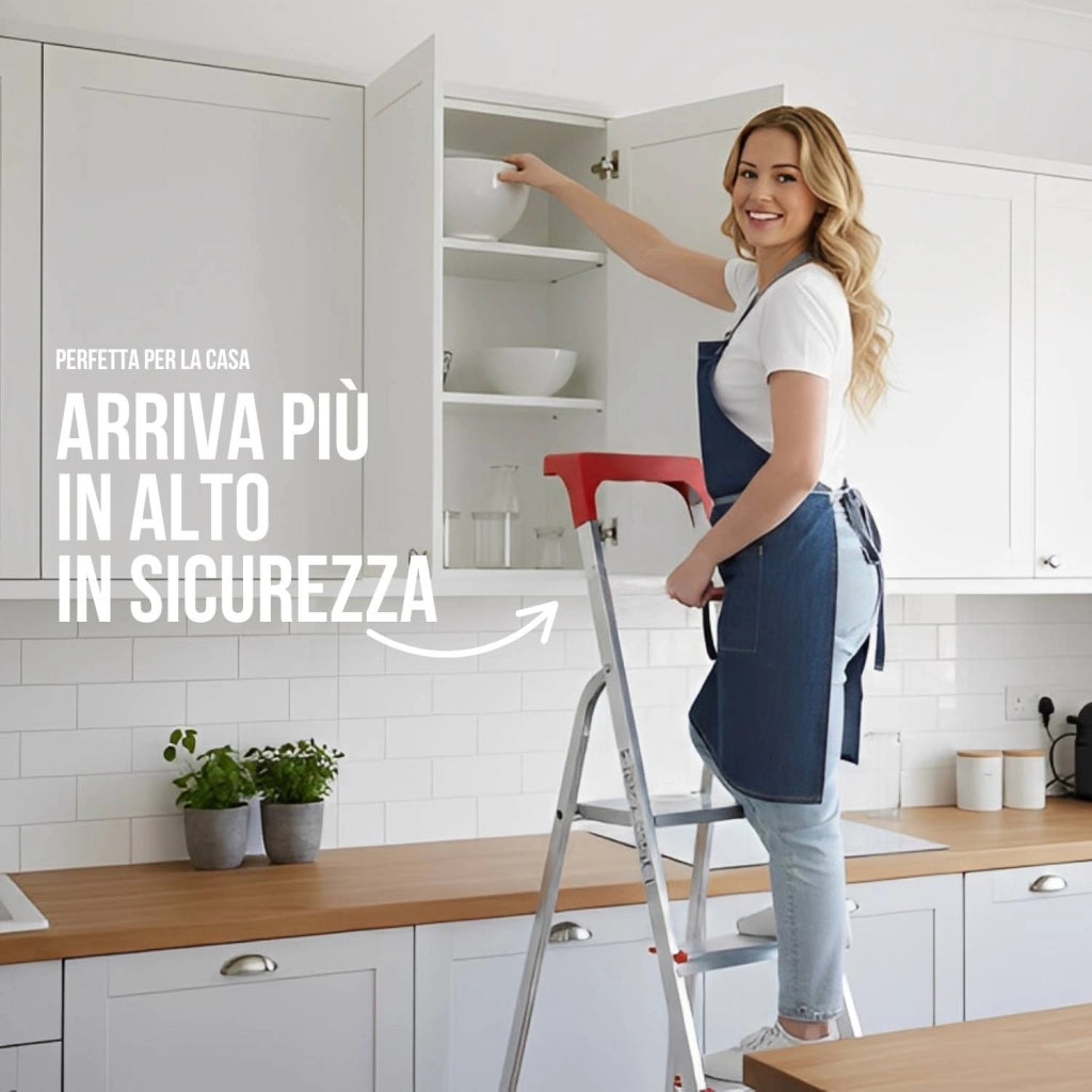 Scala Domestica in Alluminio Martina Leggera Portatile Scaletto Vaschetta Portaoggetti Pieghevole Robusta Salv 6 gradini