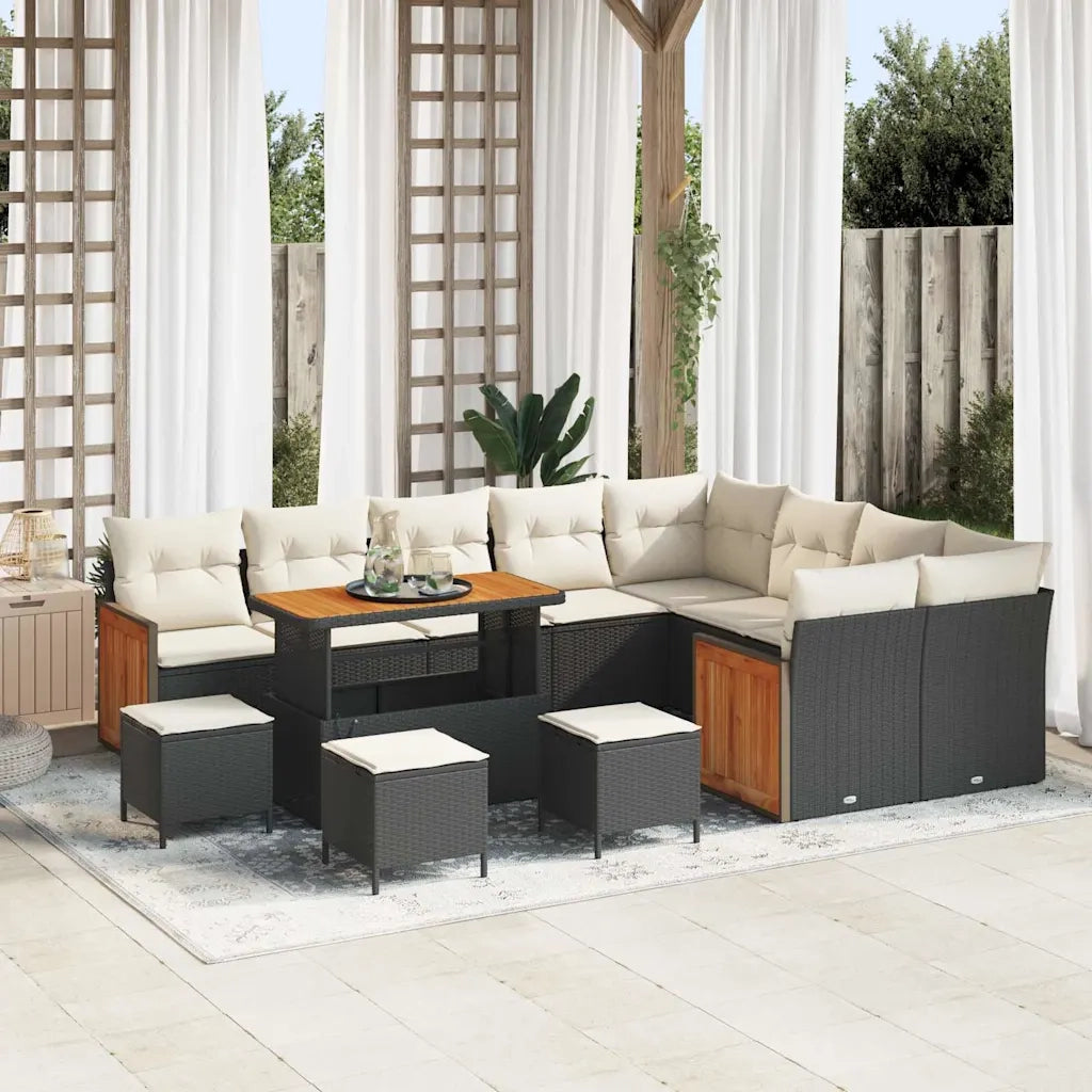 Set Divano da Giardino con cuscino 13 pcs Nero e Crema