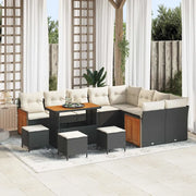 Set Divano da Giardino con cuscino 13 pcs Nero e Crema