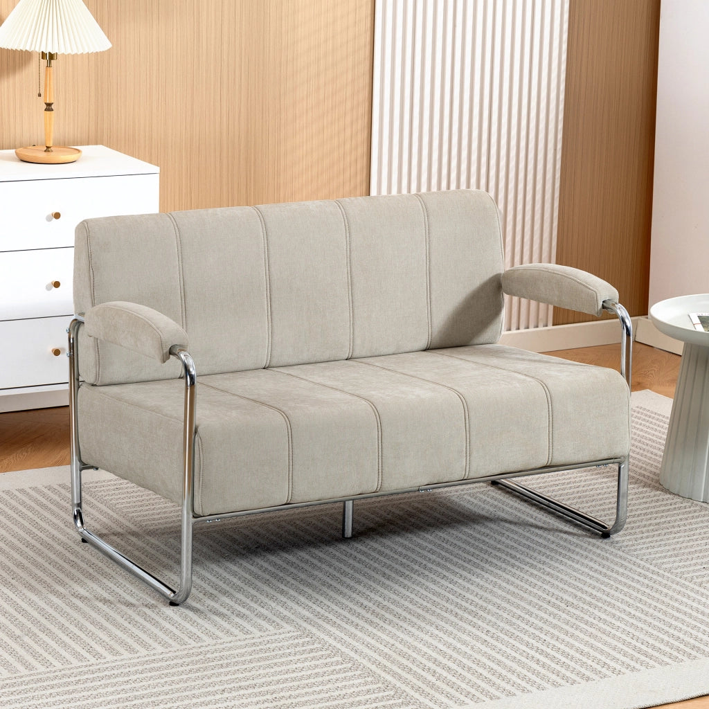 Divano 2 Posti Moderno Tessuto Beige ¨C Minimal ¨C 120x73x76 cm