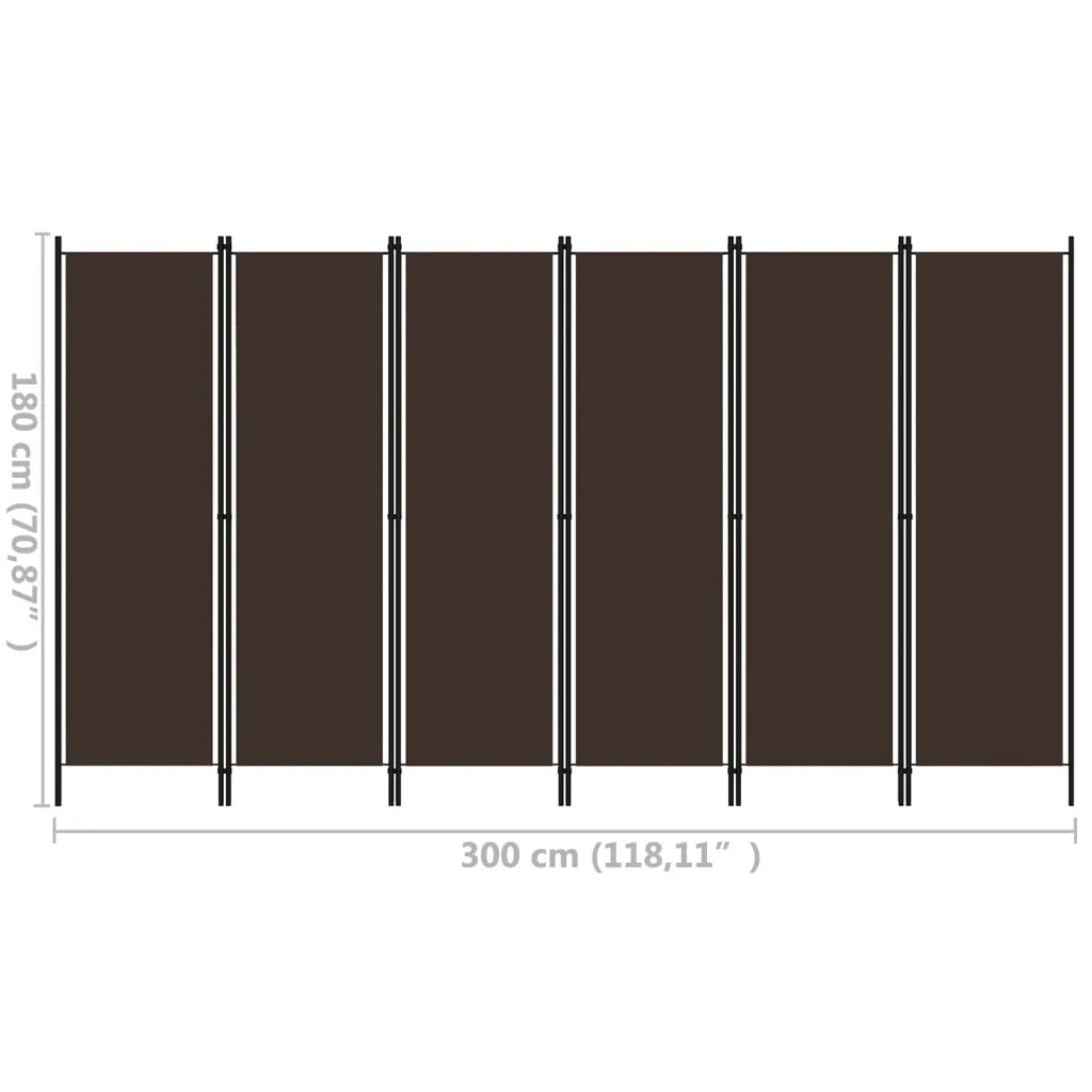 Divisorio Ambienti | Divider per stanze | Paravento a 6 Pannelli Marrone 300x180 cm