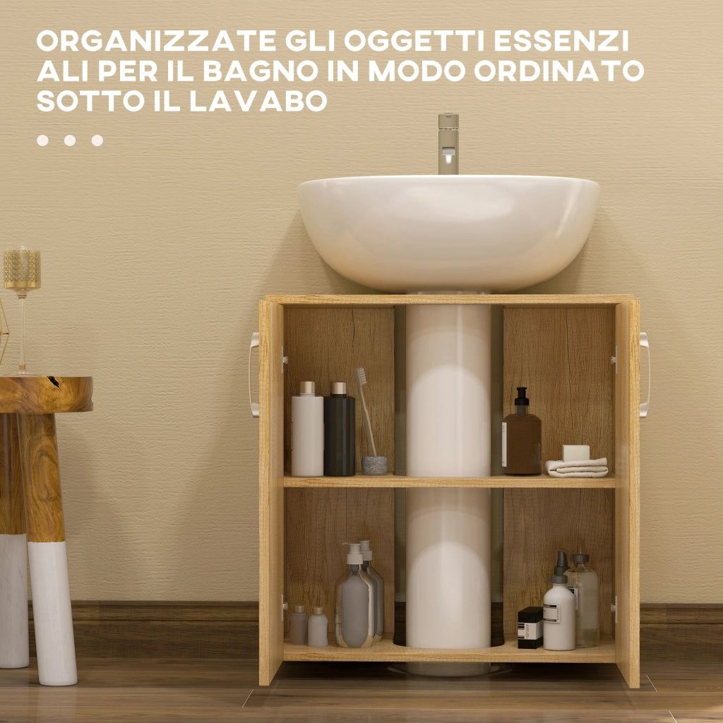 Mobile Bagno Sottolavabo Sospeso a 2 Ante con Ripiani in Legno ¨C Minimal ¨C Naturale 60x30x
