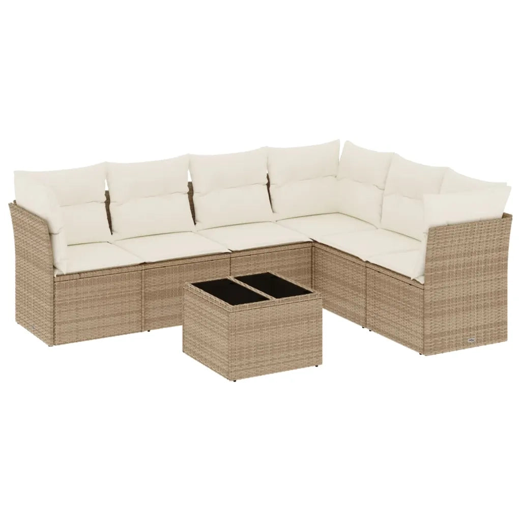 Set Divani da Giardino 7 pz con Cuscini Beige in Polyrattan 3249527
