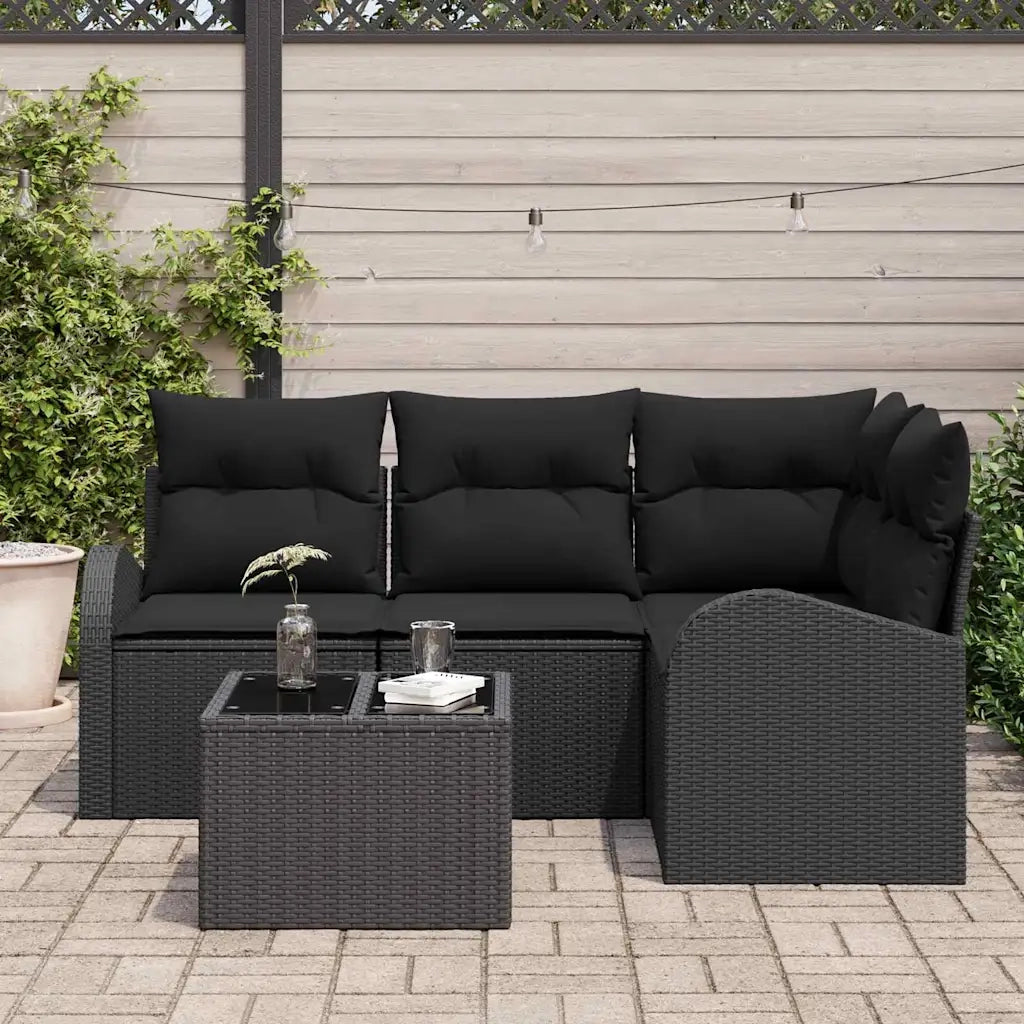 Set Divano da Giardino 5 pcs Nero polyrattan 3346033