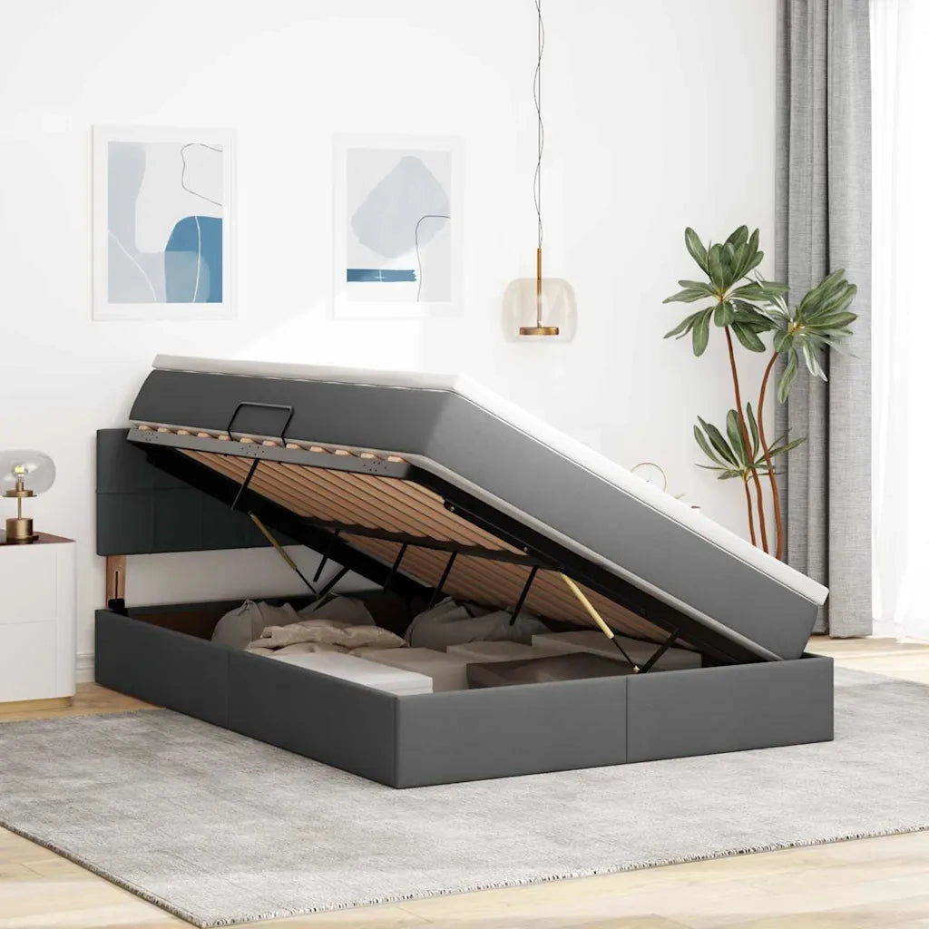 Letto con contenitore e materasso Grigio scuro 140 x 200 cm