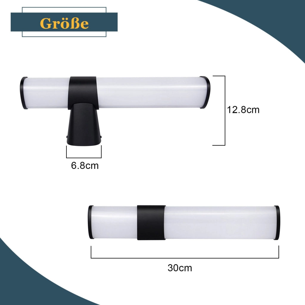 ZMH Lampada da specchio per bagno a LED 6W nera da parete per bagno 30 cm