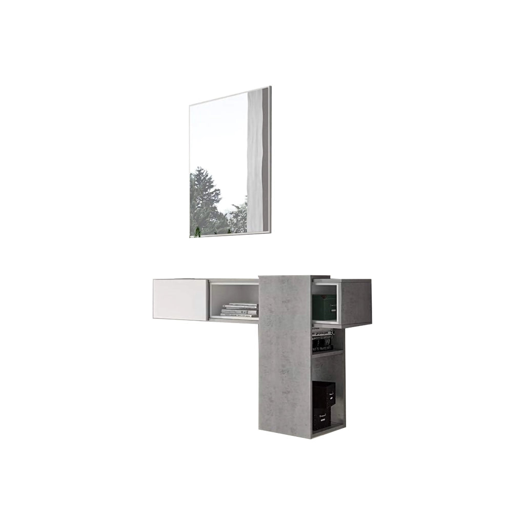 Limbadi, Mobile da Ingresso Specchio Incluso, 100x31x75h cm Grigio Cemento