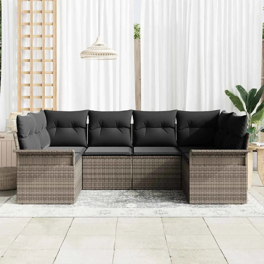 Set Divano da Giardino con cuscino 6 pcs Grigio polyrattan 3345499