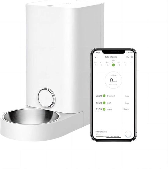 Automatismo Cibo per Gatti con Cassetta in Acciaio Inossidabile - Sistema di Alimentazione Programmabile - Grande Reservorio - Fornitura di Cibo Precisa - Rilevamento del Livello - Automatismo Cibo per Animali Domestici per Gatti