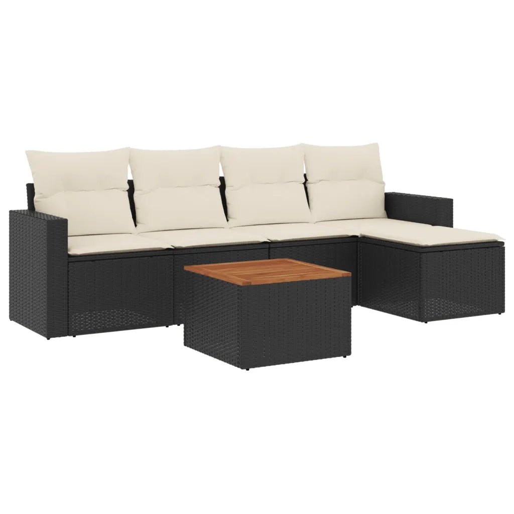 Set Divano da Giardino 6 pz con Cuscini Nero in Polyrattan 3224096