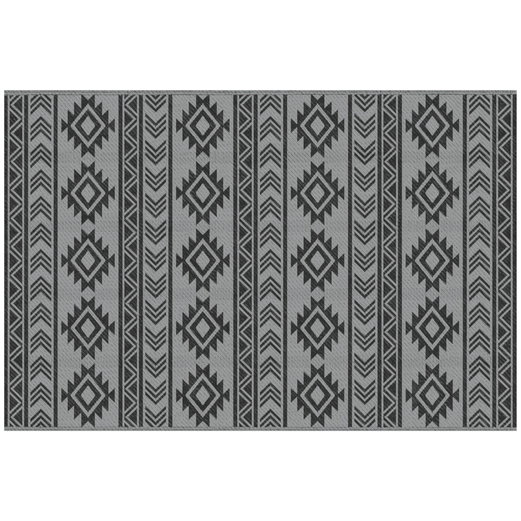 Tappeto Moderno per Esterni Nero e Grigio in PP con Design Reversibile e Pieghevole, 182x274 cm