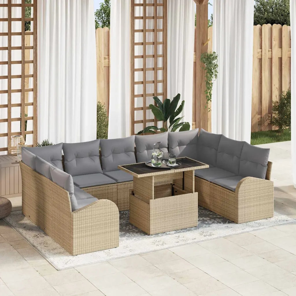 Set Divano da Giardino 10 pcs Beige e Grigio Chiaro polyrattan 3348706