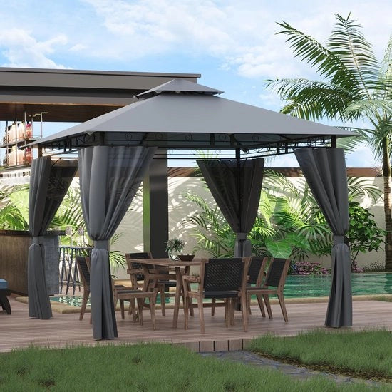 Pavilion acquatico 3 x 3 m - Tenda da festa deluxe per 4-6 persone - Struttura metallica - Gazebo in acciaio grigio chiaro