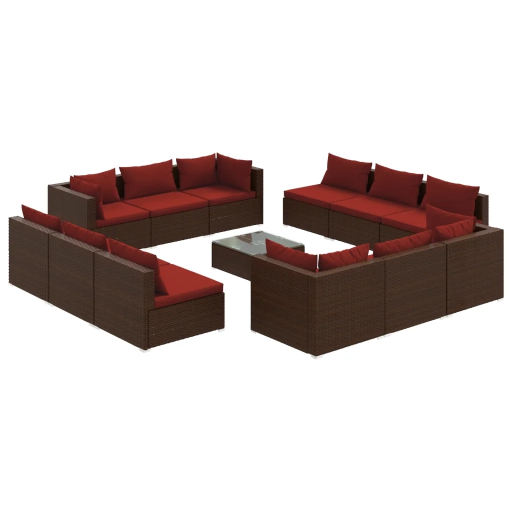 Set Divani da Giardino 13 pz con Cuscini in Polyrattan Marrone 3101595