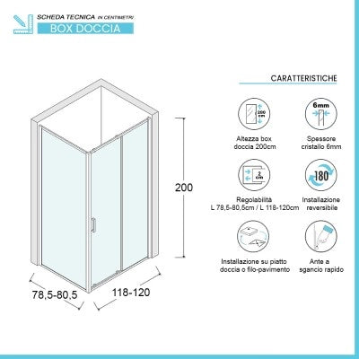 Box doccia angolare 80x120 cm scorrevole in cristallo trasparente Ted