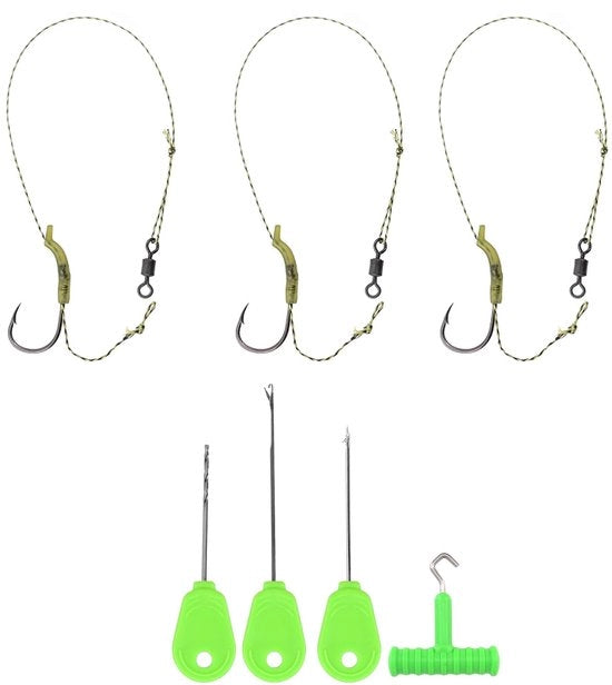Kit di attrezzi per pesca al carpo - 3 pezzi - Lancio a mano - Corda da pesca intrecciata - Bloccatori di boilie - Attrezzatura da pesca - Resistenti e duraturi