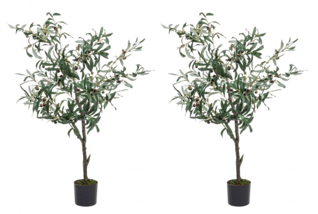 Set 2 Piante Artificiali Ulivo altezza 120 cm in Plastica con Vasi Verde
