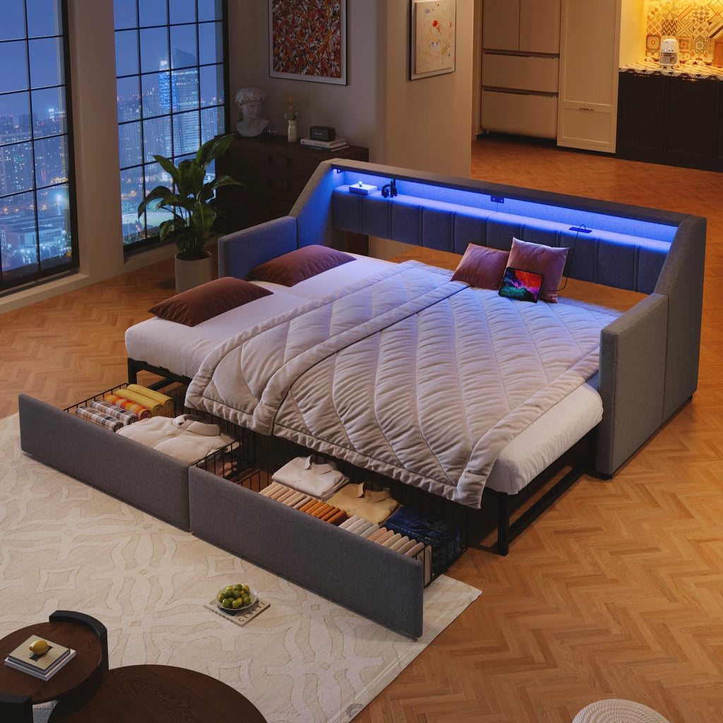 Letto giorno funzionale in lino 90x200 cm