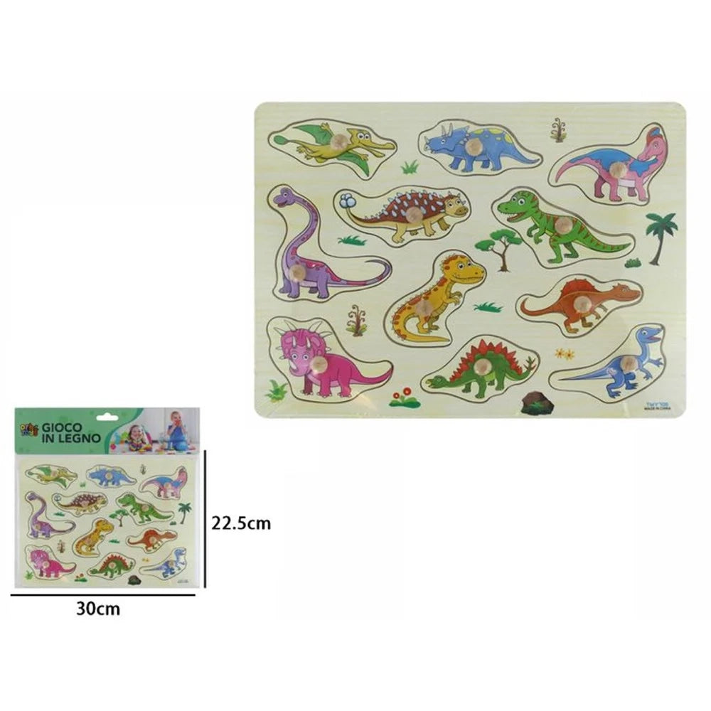 Trade Shop - Puzzle A Incastro Tema Dinosauro Gioco Educativo In Legno Per Bambini Con Pomelli 07539 -