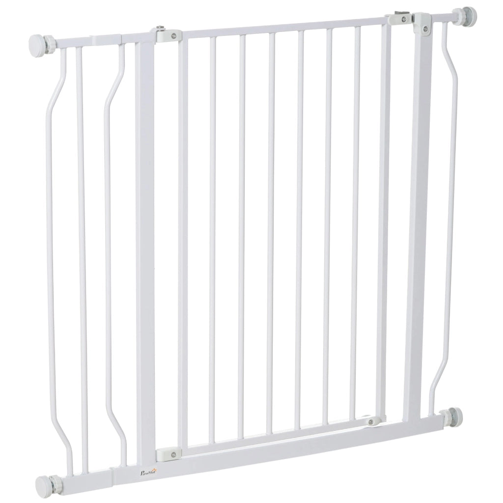 Cancelletto di Sicurezza per Animali Domestici Regolabile 75-95 cm in Acciaio e ABS Bianco