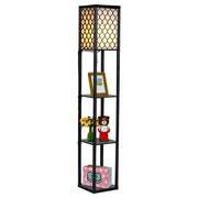 Lampada con scaffale di legno, Organizer con lampada per salone e camera da letto, Nero