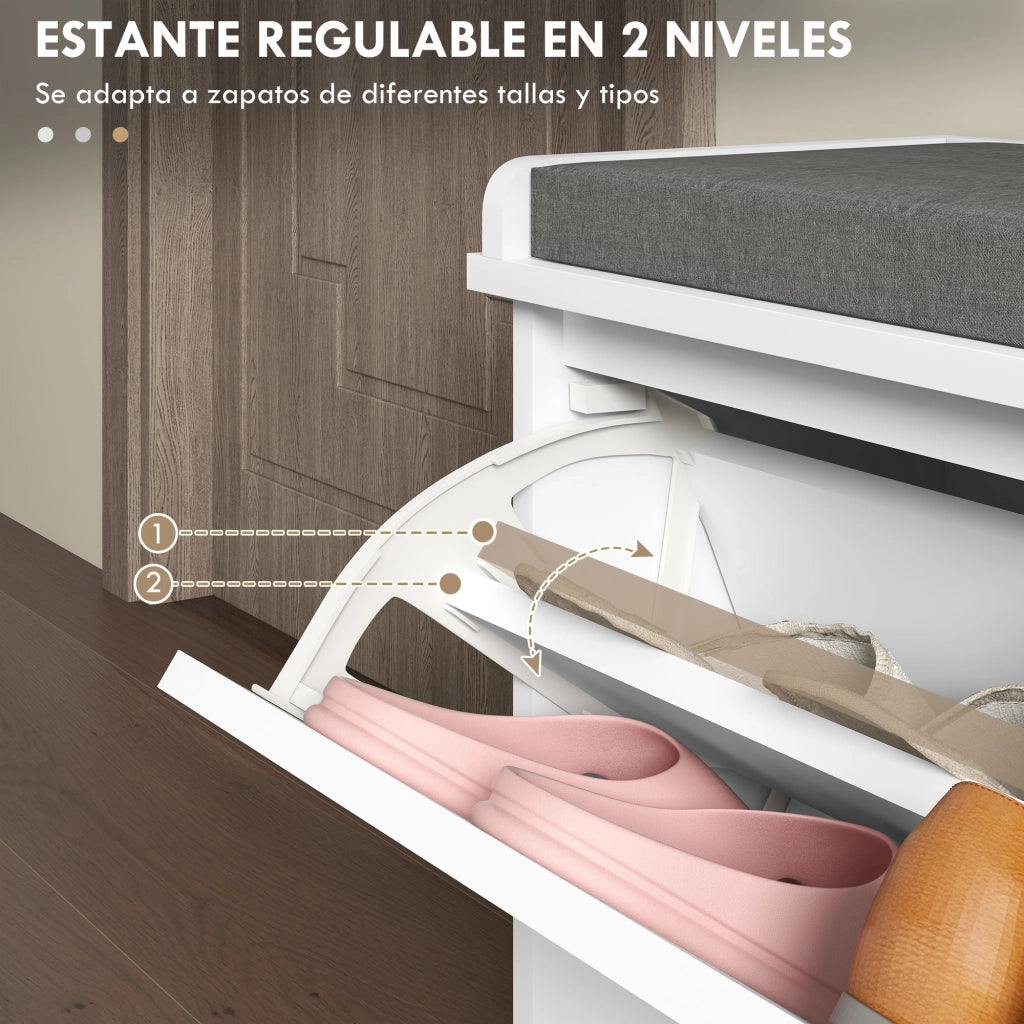 Scarpiera con Panca e Cuscino per 8 Paia di Scarpe ¨C Minimal ¨C Bianco 80x26x48 cm