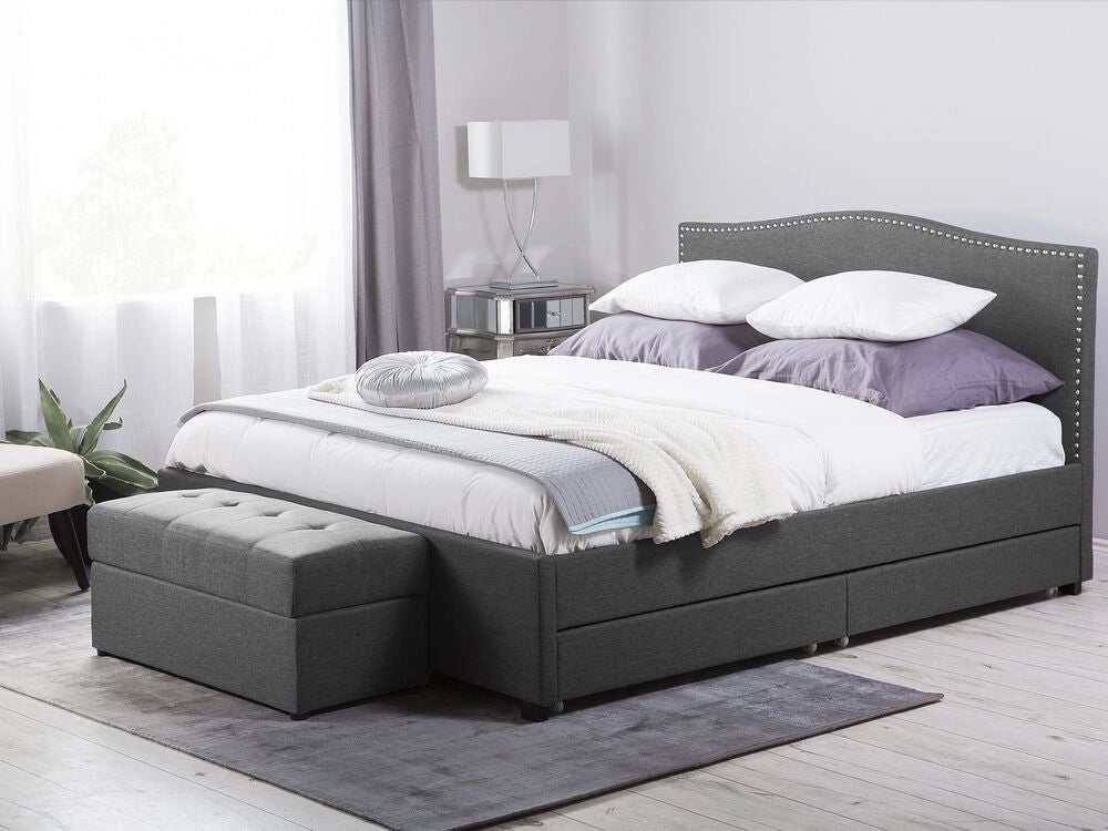 Struttura del letto Cassetto imbottito in poliestere grigio 160 x 200 cm Design tradizionale