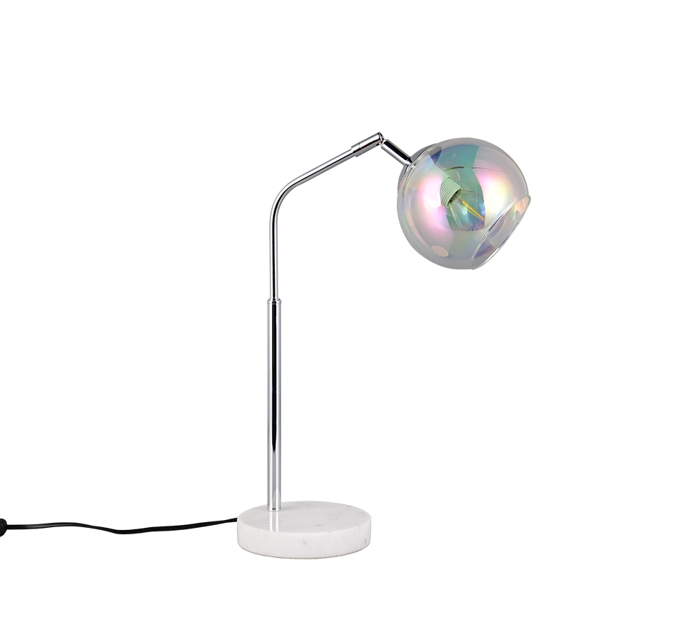 Lampada da tavolo, metallo e vetro, cromo, H 45 cm, Paxton